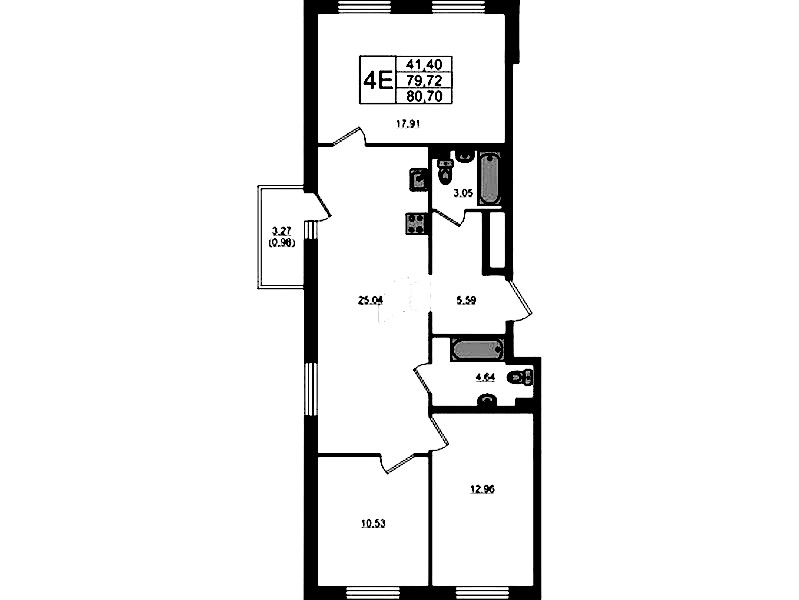 3-комнатная квартира 80.7 м², 17/17 эт., ЖК «Стороны Света 2»